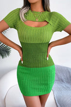 Load image into Gallery viewer, Color Block Cutout Short Sleeve Sweater Dress
