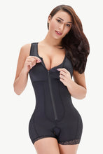 Load image into Gallery viewer, Full Size Zip-Up Scoop Neck Lace Trim Shapewear
