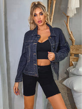 Load image into Gallery viewer, Collared Neck Dropped Shoulder Denim Jacket
