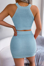 Load image into Gallery viewer, Heart Contrast Ribbed Sleeveless Knit Top and Skirt Set
