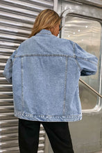 Load image into Gallery viewer, Collared Neck Dropped Shoulder Denim Jacket
