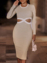 Load image into Gallery viewer, Contrast Cutout Ribbed Bodycon Dress
