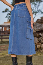 Load image into Gallery viewer, Slit Front Midi Denim Skirt with Pockets
