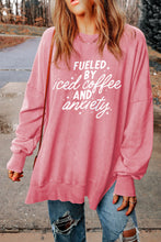 Load image into Gallery viewer, Slogan Graphic Dropped Shoulder Slit Sweatshirt
