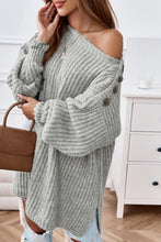 Load image into Gallery viewer, Buttoned Boat Neck Slit Sweater
