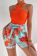 Load image into Gallery viewer, Halter Neck Sleeveless Top and Printed Tie Waist Pants Set
