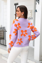 Load image into Gallery viewer, Floral Print Round Neck Dropped Shoulder Pullover Sweater
