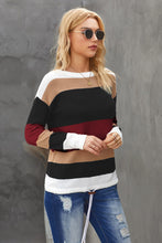 Load image into Gallery viewer, Round Neck Color Block Dropped Shoulder Knit Top
