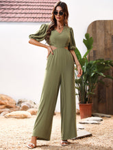 Load image into Gallery viewer, Cutout V-Neck Balloon Sleeve Jumpsuit
