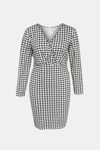 Load image into Gallery viewer, Plus Size Houndstooth Surplice Neck Long Sleeve Pencil Dress
