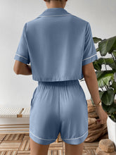 Load image into Gallery viewer, Contrast Lapel Collar Cropped Shirt and Shorts Lounge Set
