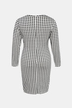 Load image into Gallery viewer, Plus Size Houndstooth Surplice Neck Long Sleeve Pencil Dress
