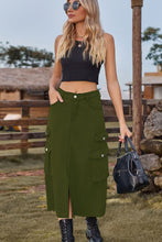 Load image into Gallery viewer, Slit Front Midi Denim Skirt with Pockets
