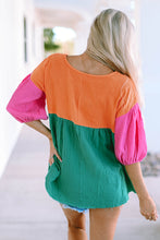 Load image into Gallery viewer, Color Block V-Neck Babydoll Blouse
