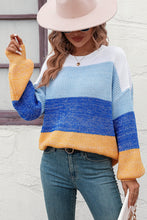 Load image into Gallery viewer, Round Neck Color Block Ribbed Pullover Sweater
