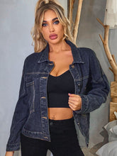 Load image into Gallery viewer, Collared Neck Dropped Shoulder Denim Jacket
