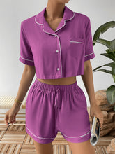 Load image into Gallery viewer, Contrast Lapel Collar Cropped Shirt and Shorts Lounge Set
