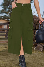 Load image into Gallery viewer, Slit Front Midi Denim Skirt with Pockets
