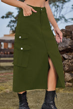 Load image into Gallery viewer, Slit Front Midi Denim Skirt with Pockets
