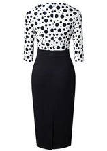 Load image into Gallery viewer, Surplice Neck Polka Dot Pencil Dress
