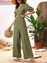 Load image into Gallery viewer, Cutout V-Neck Balloon Sleeve Jumpsuit
