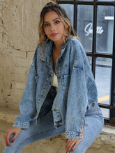 Load image into Gallery viewer, Collared Neck Dropped Shoulder Denim Jacket
