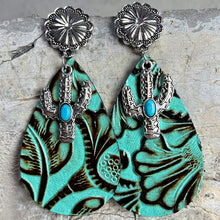 Load image into Gallery viewer, Turquoise Cactus Dangle Earrings
