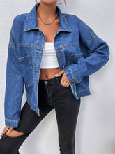 Load image into Gallery viewer, Collared Neck Dropped Shoulder Denim Jacket
