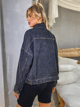 Load image into Gallery viewer, Collared Neck Dropped Shoulder Denim Jacket
