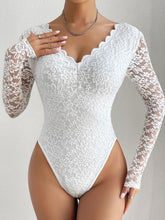 Load image into Gallery viewer, V-Neck Long Sleeve Lace Trim Bodysuit
