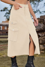 Load image into Gallery viewer, Slit Front Midi Denim Skirt with Pockets
