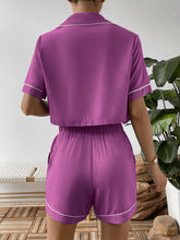 Load image into Gallery viewer, Contrast Lapel Collar Cropped Shirt and Shorts Lounge Set
