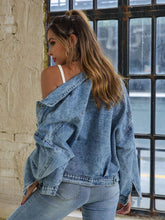 Load image into Gallery viewer, Collared Neck Dropped Shoulder Denim Jacket
