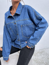 Load image into Gallery viewer, Collared Neck Dropped Shoulder Denim Jacket
