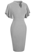 Load image into Gallery viewer, Notched Neck Flutter Sleeve Pencil Dress
