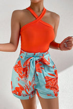 Load image into Gallery viewer, Halter Neck Sleeveless Top and Printed Tie Waist Pants Set
