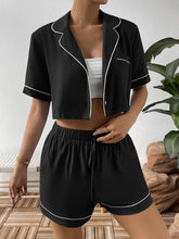 Load image into Gallery viewer, Contrast Lapel Collar Cropped Shirt and Shorts Lounge Set
