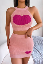 Load image into Gallery viewer, Heart Contrast Ribbed Sleeveless Knit Top and Skirt Set
