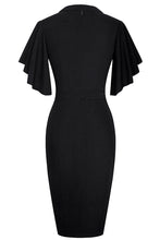 Load image into Gallery viewer, Notched Neck Flutter Sleeve Pencil Dress
