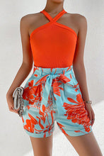 Load image into Gallery viewer, Halter Neck Sleeveless Top and Printed Tie Waist Pants Set
