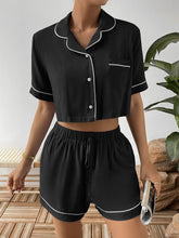 Load image into Gallery viewer, Contrast Lapel Collar Cropped Shirt and Shorts Lounge Set
