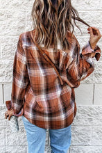 Load image into Gallery viewer, Collared Neck Long Sleeve Plaid Shirt
