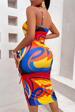 Load image into Gallery viewer, Printed Drawstring Spaghetti Strap Bodycon Dress
