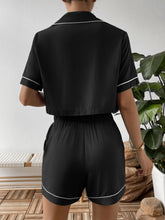 Load image into Gallery viewer, Contrast Lapel Collar Cropped Shirt and Shorts Lounge Set
