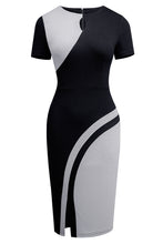 Load image into Gallery viewer, Two-Tone Round Neck Short Sleeve Slit Dress
