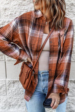 Load image into Gallery viewer, Collared Neck Long Sleeve Plaid Shirt
