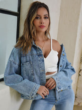 Load image into Gallery viewer, Collared Neck Dropped Shoulder Denim Jacket
