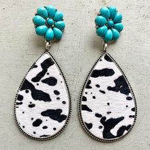 Load image into Gallery viewer, Turquoise Flower Teardrop Earrings
