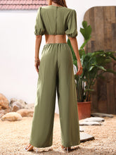 Load image into Gallery viewer, Cutout V-Neck Balloon Sleeve Jumpsuit
