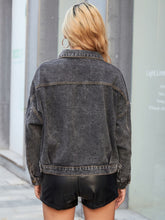 Load image into Gallery viewer, Collared Neck Dropped Shoulder Denim Jacket
